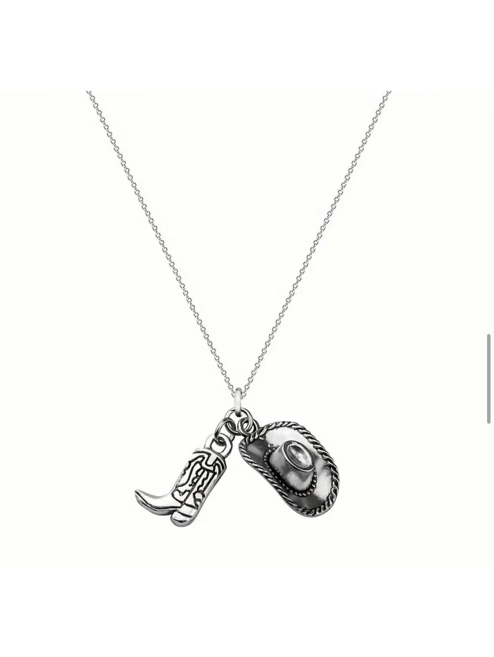 New - Silver Cowboy Hat/Boot Necklace